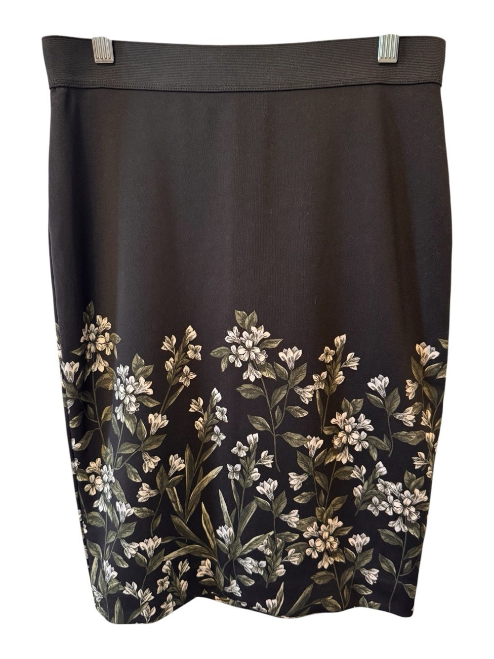 NWTS Alfani Black Floral Ivory Sage Green Print Pencil Skirt Size Petite Small